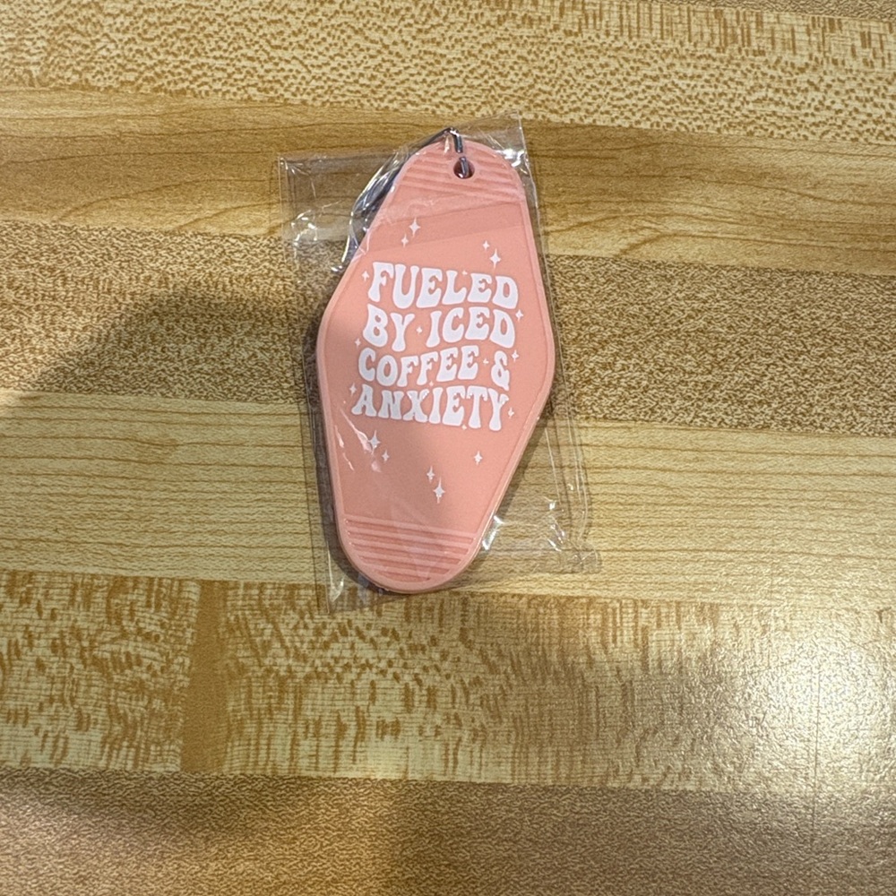 Pink Keychain - Fueled By Iced Coffee and Anxiety